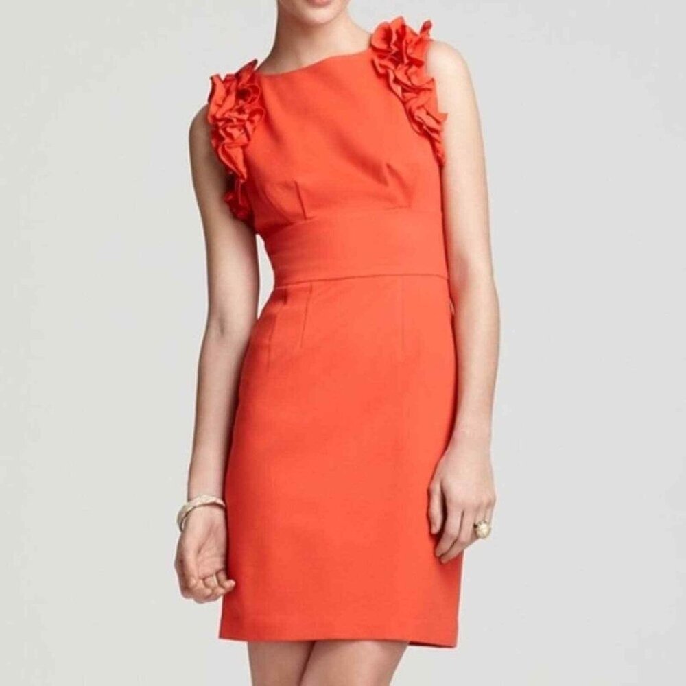 Trina Turk  Ruffle Sleeve Sheath Dress Orange Size 8